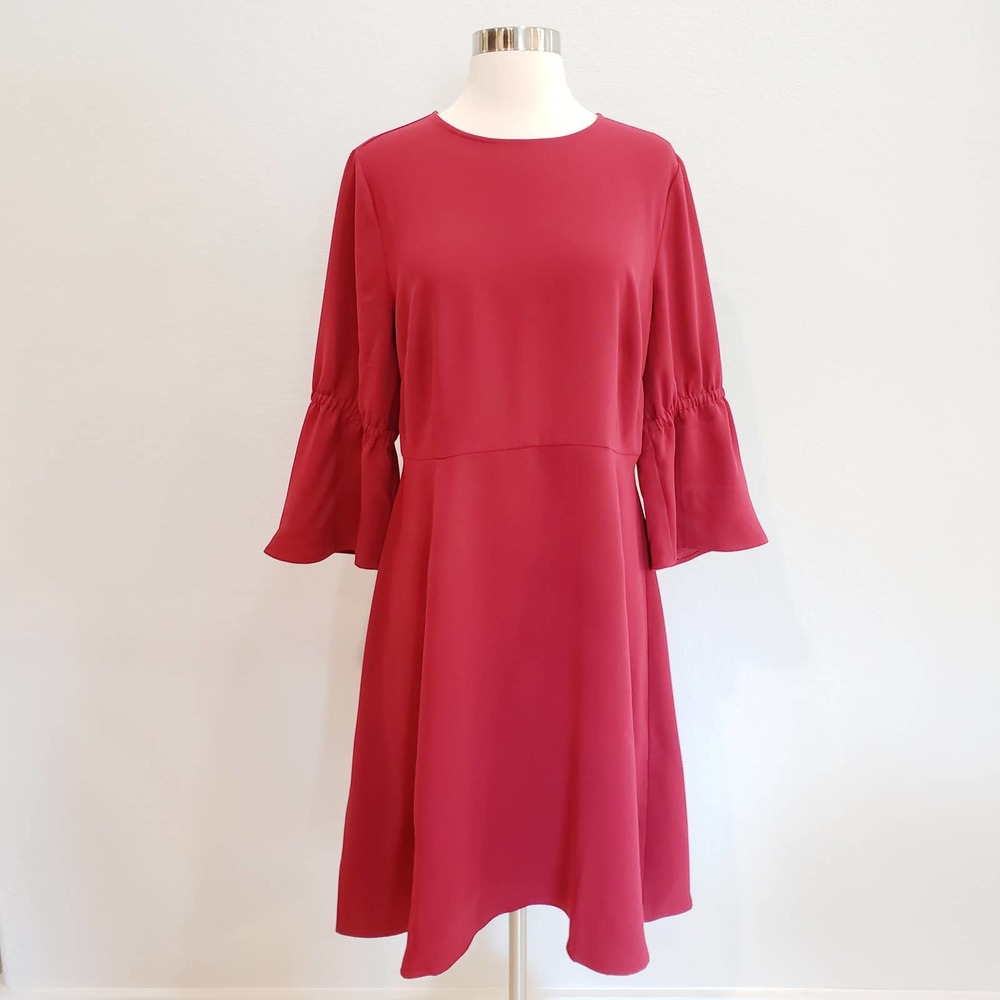 NWT J. Jill Sheath Dress Red Bell Sleeve 12 Petite